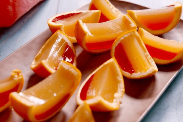 Super Easy Tequila Sunrise Jell-O Shots, homemade and freshly served