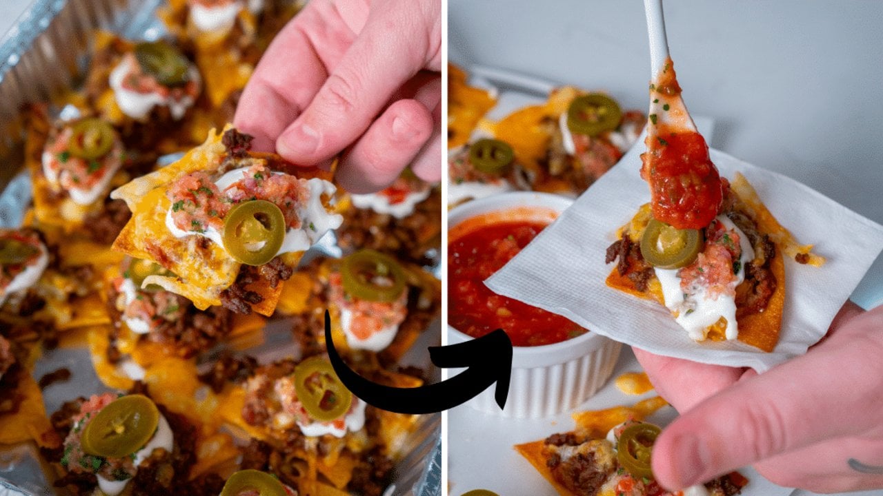 Authentic Texas Nachos Recipe Idea Authentic Texas nachos with individually built tortilla chips topped with beef, Colby Jack, jalapenos and salsa
