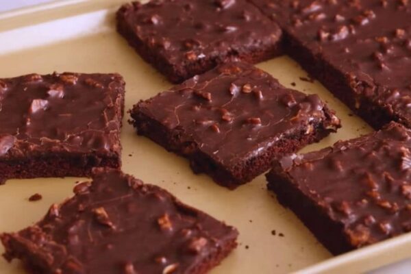 Easy Texas Sheet Cake, homemade and freshly served