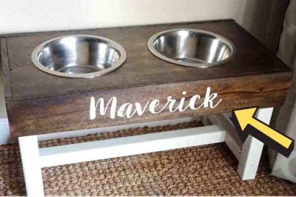 Finished Easy To Build DIY Dog Bowl Stand, a completed DIY project