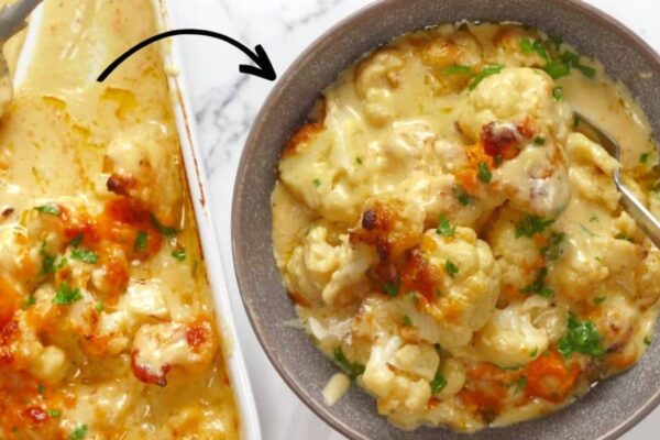 Delicious Cheesy Baked Cauliflower, homemade and freshly served