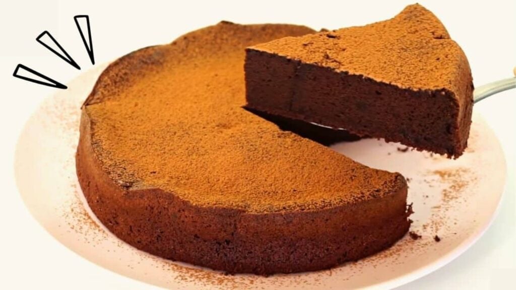 A 2-Ingredient Chocolate Cake, homemade and freshly served