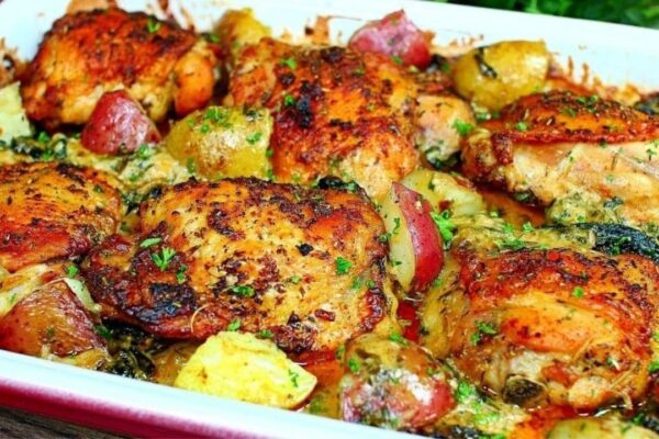 Easy To Make Creamy Garlic Butter Chicken & Potatoes, homemade and freshly served
