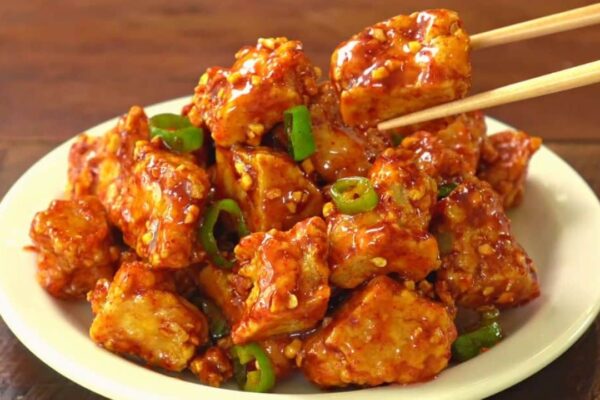 Easy Sweet & Spicy Crispy Fried Tofu, homemade and freshly served