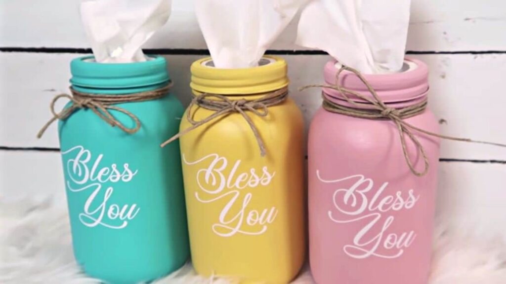 Finished Easy To Make DIY Mason Jar Tissue Holder, a completed DIY project