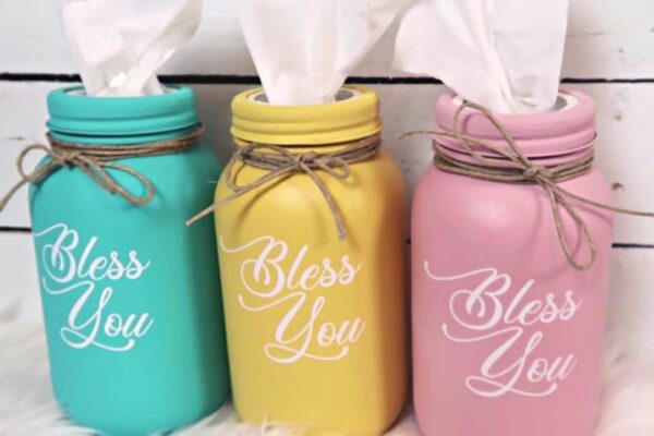 Finished Easy To Make DIY Mason Jar Tissue Holder, a completed DIY project