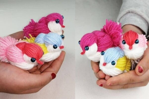 Finished Easy to Make DIY Yarn Birds, a completed DIY project