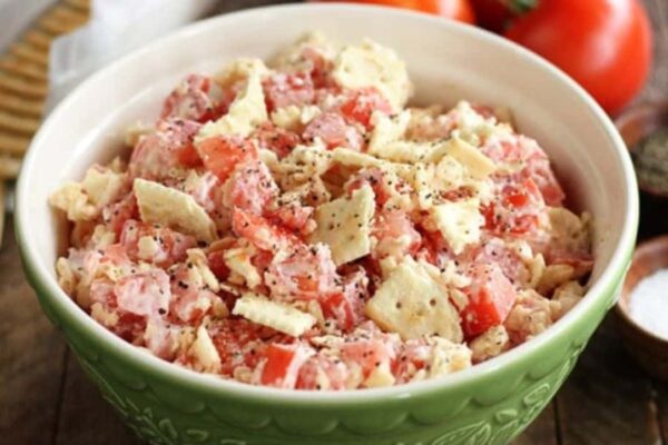 Easy-To-Make Fresh Tomato Cracker Salad, homemade and freshly served