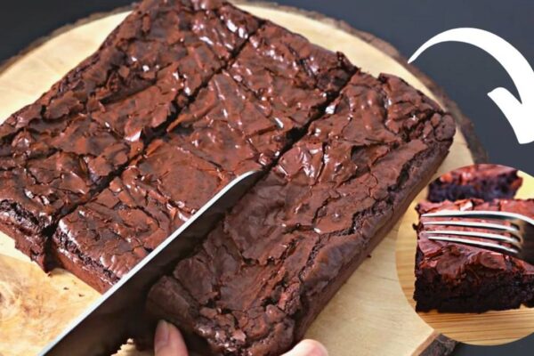 Easy-To-Make Fudgy Brownies With Flaky Top, homemade and freshly served