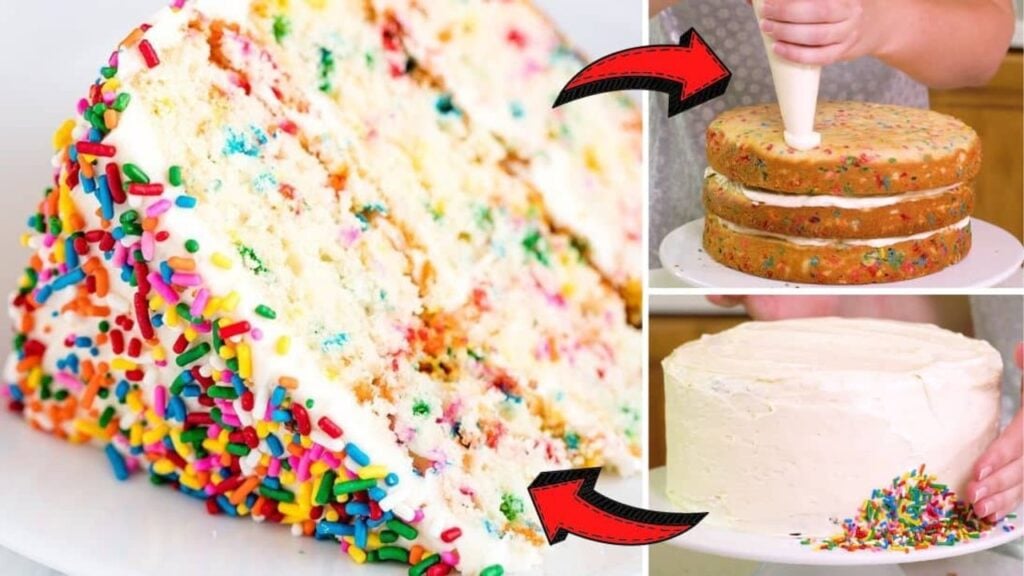 Easy-To-Make Funfetti Birthday Cake, homemade and freshly served