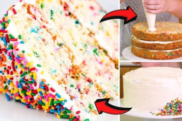 Easy-To-Make Funfetti Birthday Cake, homemade and freshly served