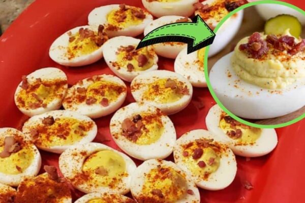 Easy-To-Make Million Dollar Deviled Eggs, homemade and freshly served