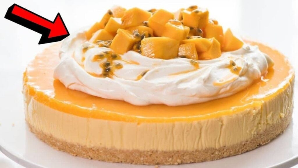 Easy No-Bake Mango Cheesecake, homemade and freshly served