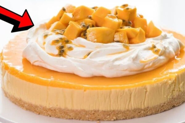 Easy No-Bake Mango Cheesecake, homemade and freshly served