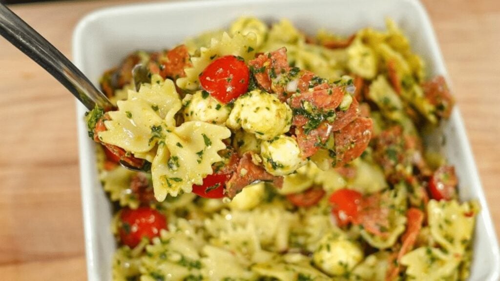 Easy-to-Make Pesto Pasta Salad, homemade and freshly served