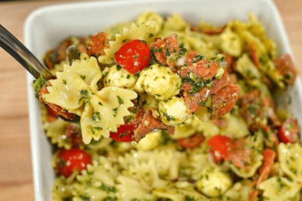 Easy-to-Make Pesto Pasta Salad, homemade and freshly served