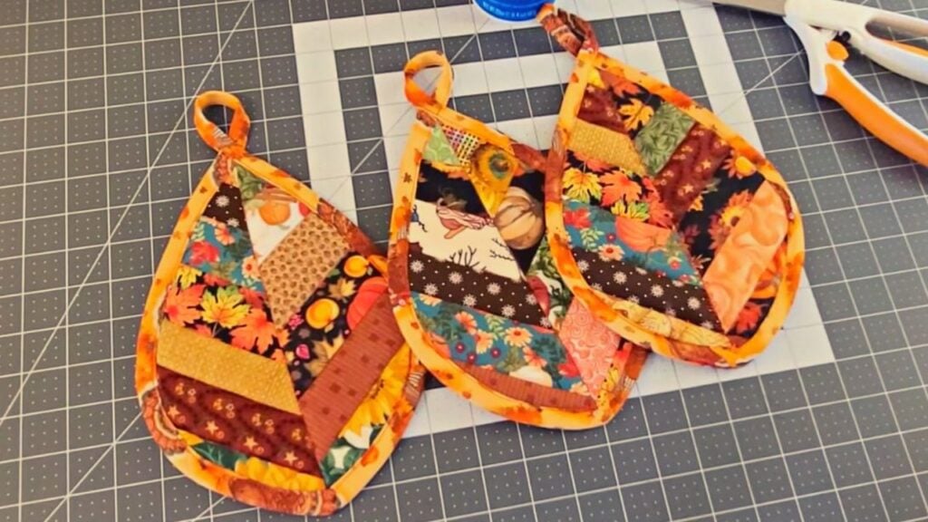 Finished Scrappy Autumn Leaf Potholder Sewing, a completed DIY project