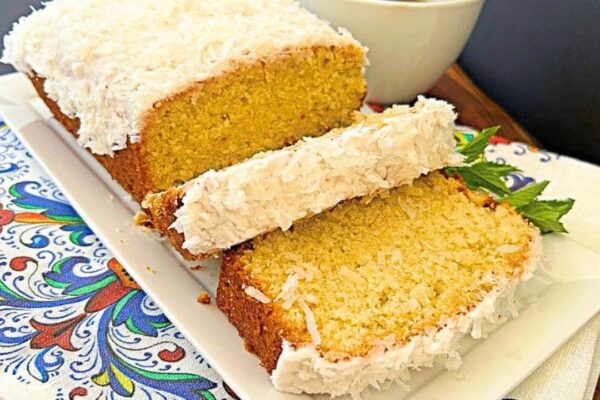 Grandma’s Easy Triple Coconut Pound Cake, homemade and freshly served