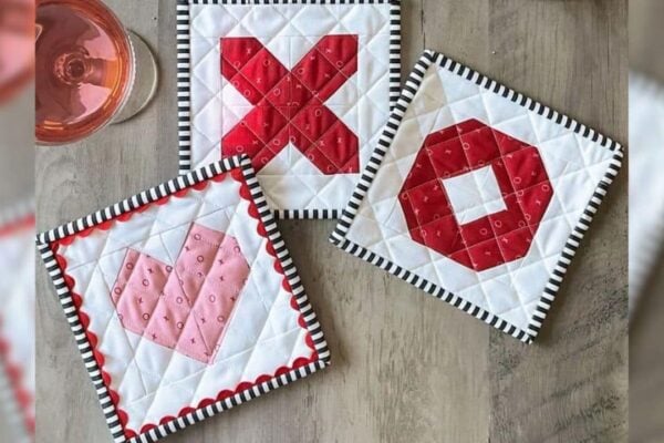 Finished Easy Valentine’s Day Coasters Sewing, a completed DIY project