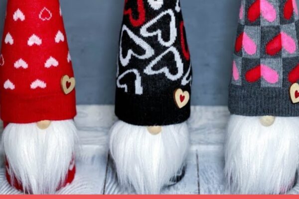 Finished 10-Minute Easy Valentine’s Day Gnome Treat Holder, a completed DIY project