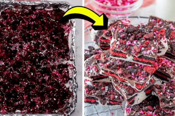 Easy Valentine’s Day Oreo Cookie Bark, homemade and freshly served