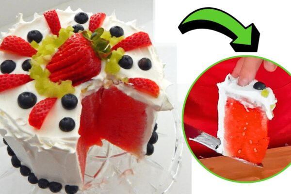 Easy Watermelon Cake, homemade and freshly served
