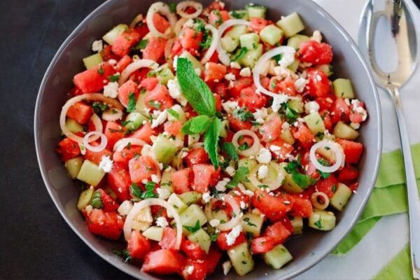 Easy Watermelon Salad, homemade and freshly served