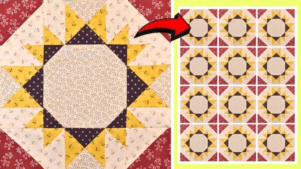 Finished Easy Wheel of Fortune Quilt Block, a completed DIY project