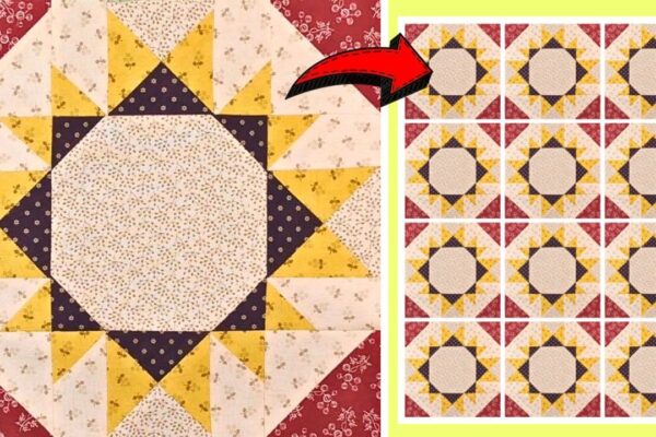 Finished Easy Wheel of Fortune Quilt Block, a completed DIY project