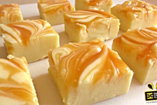 4-Ingredient White Chocolate Caramel Fudge Bars, homemade and freshly served