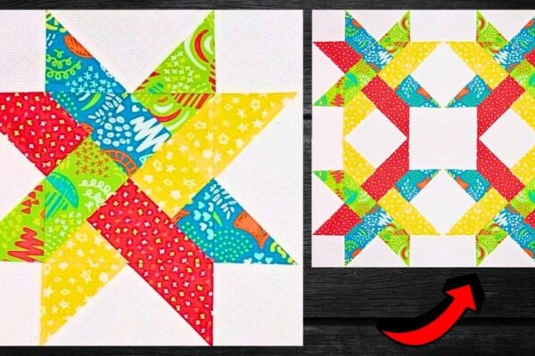 Finished Easy Woven Star Quilt Block, a completed DIY project