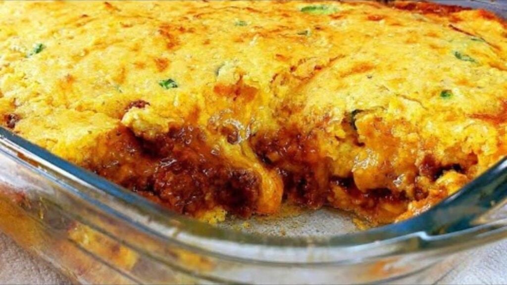 Enchilada Cornbread Casserole, homemade and freshly served