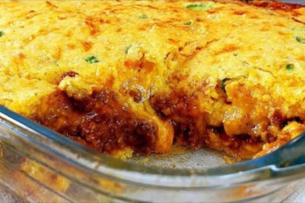 Enchilada Cornbread Casserole, homemade and freshly served