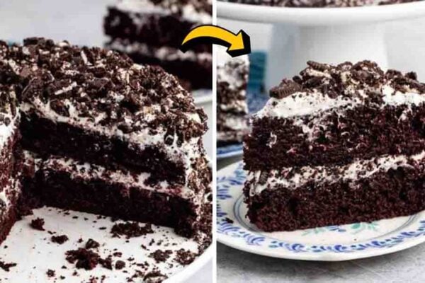 Extreme Oreo Cake with Marshmallow Frosting, homemade and freshly served