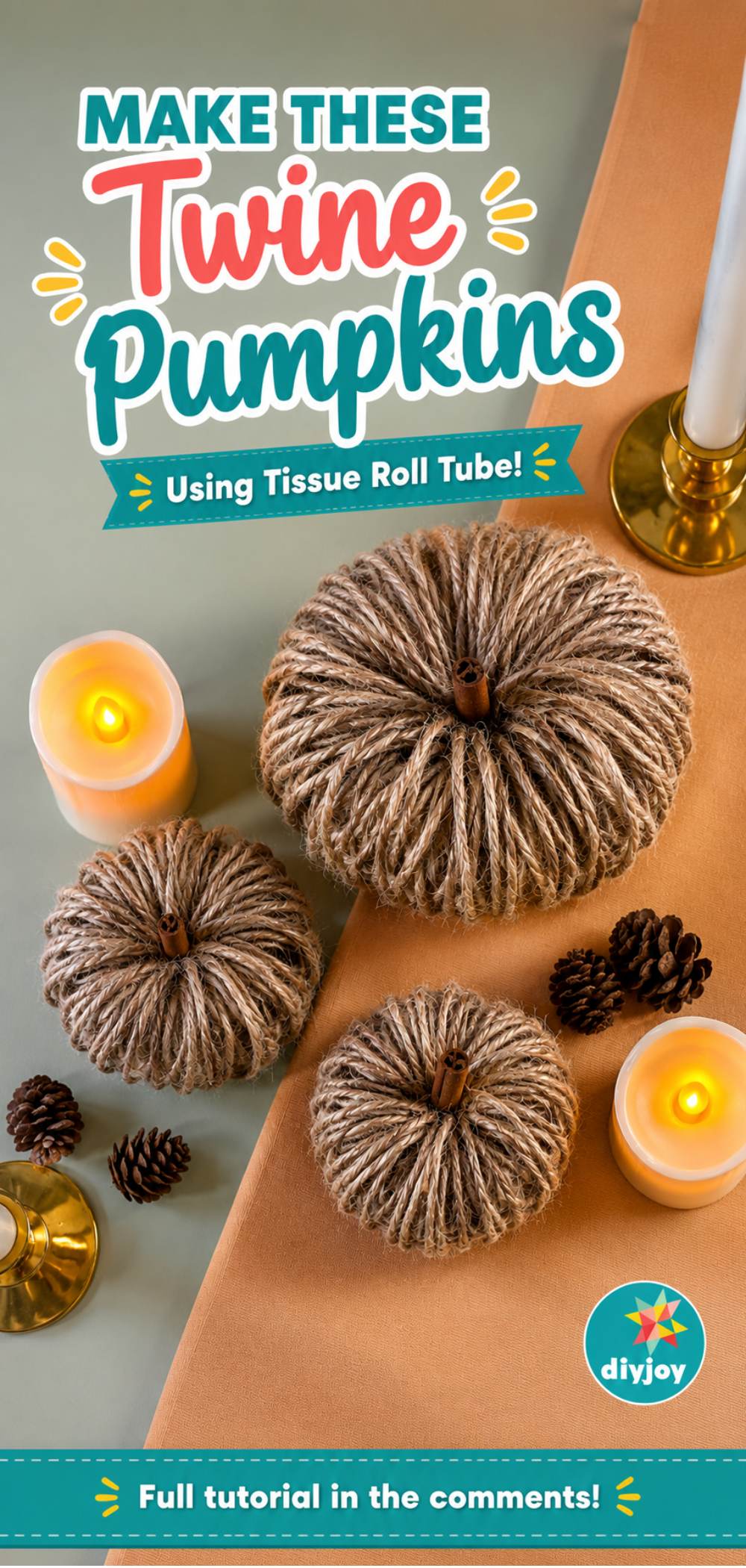 Fall Crafts - Twine Pumpkins Tutorial - easy DIY twine pumpkins from toilet paper rolls, rustic fall decor idea