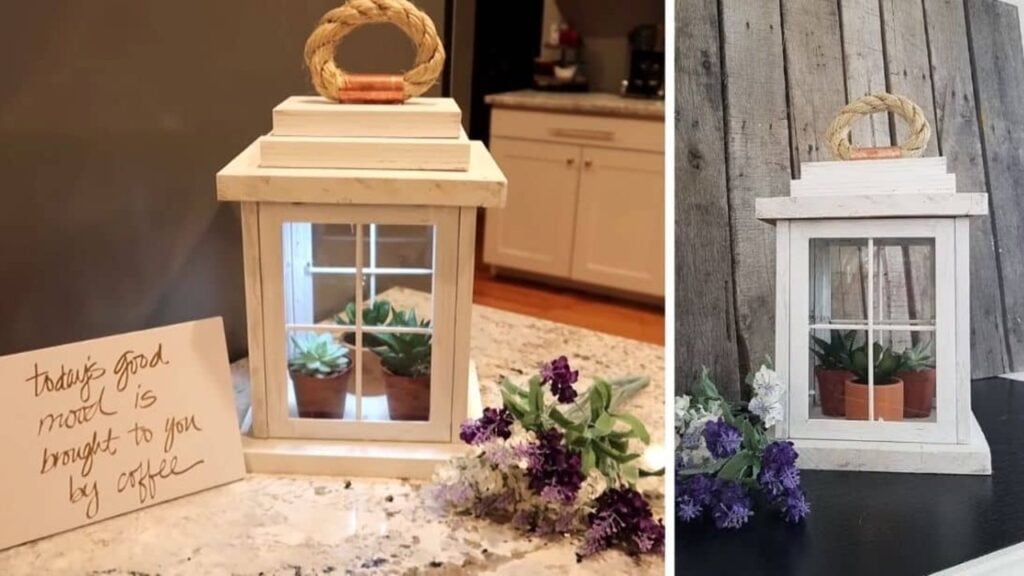 Finished Farmhouse DIY Lantern From Dollar Tree Frames, a completed DIY project