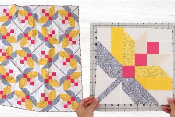 Finished Flora Quilt Block, a completed DIY project
