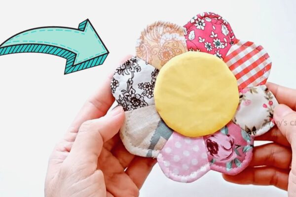 Finished Flower Fabric Coaster From Fabric Scraps, a completed DIY project