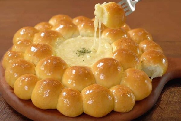 Fluffy Milk Bun With Garlic Cheese Dip, homemade and freshly served