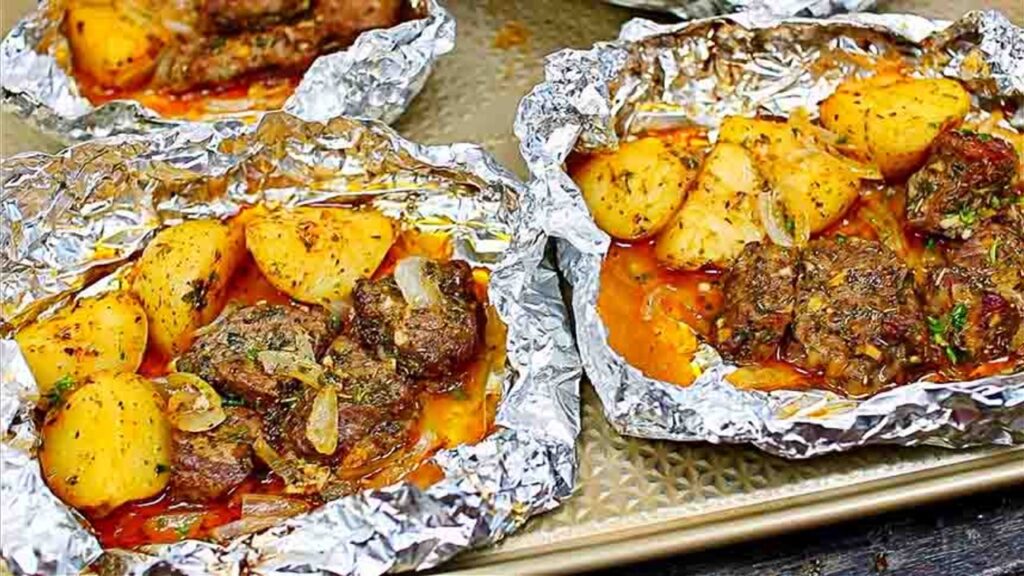 Foil-Baked Garlic Butter Steak And Potatoes, homemade and freshly served