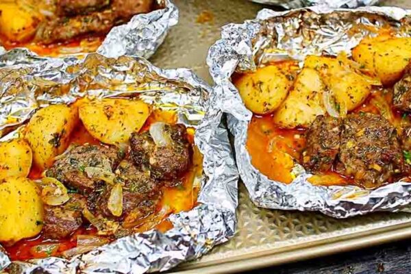 Foil-Baked Garlic Butter Steak And Potatoes, homemade and freshly served