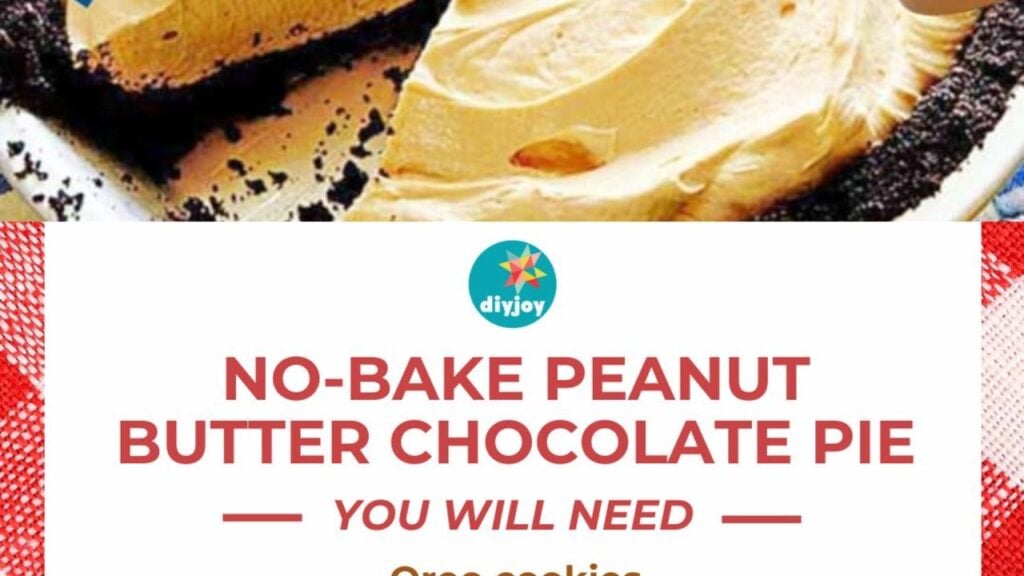 4-Ingredient No-Bake Peanut Butter Chocolate Pie, homemade and freshly served