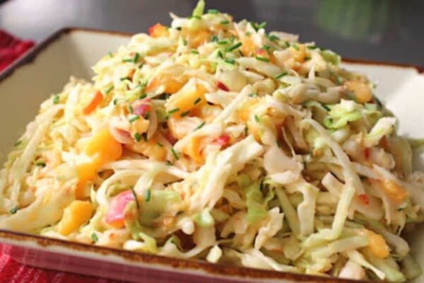 Fresh & Spicy Peach Coleslaw, homemade and freshly served