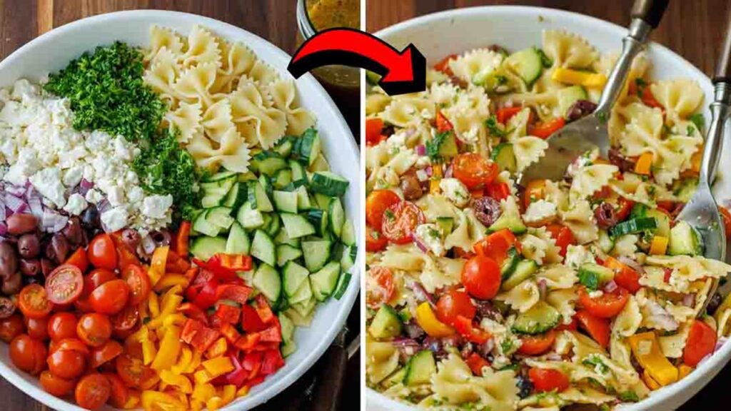 Ultimate Fresh Greek Pasta Salad, homemade and freshly served