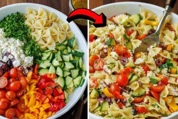 Ultimate Fresh Greek Pasta Salad, homemade and freshly served