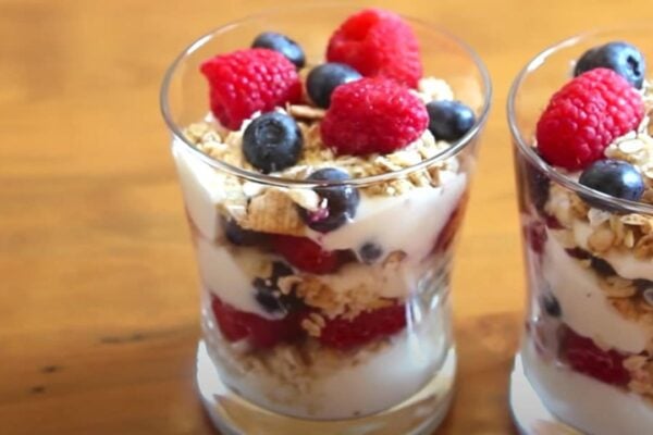 Fruit, Granola, and Yogurt Parfaits, homemade and freshly served