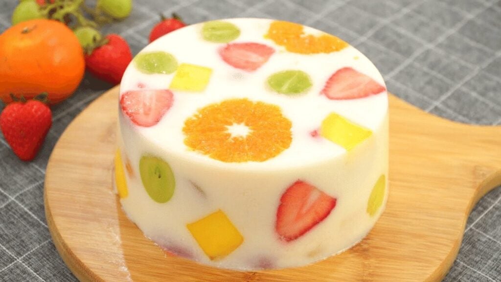 Fruit Yogurt Jelly Cake, homemade and freshly served