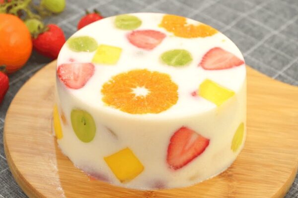 Fruit Yogurt Jelly Cake, homemade and freshly served