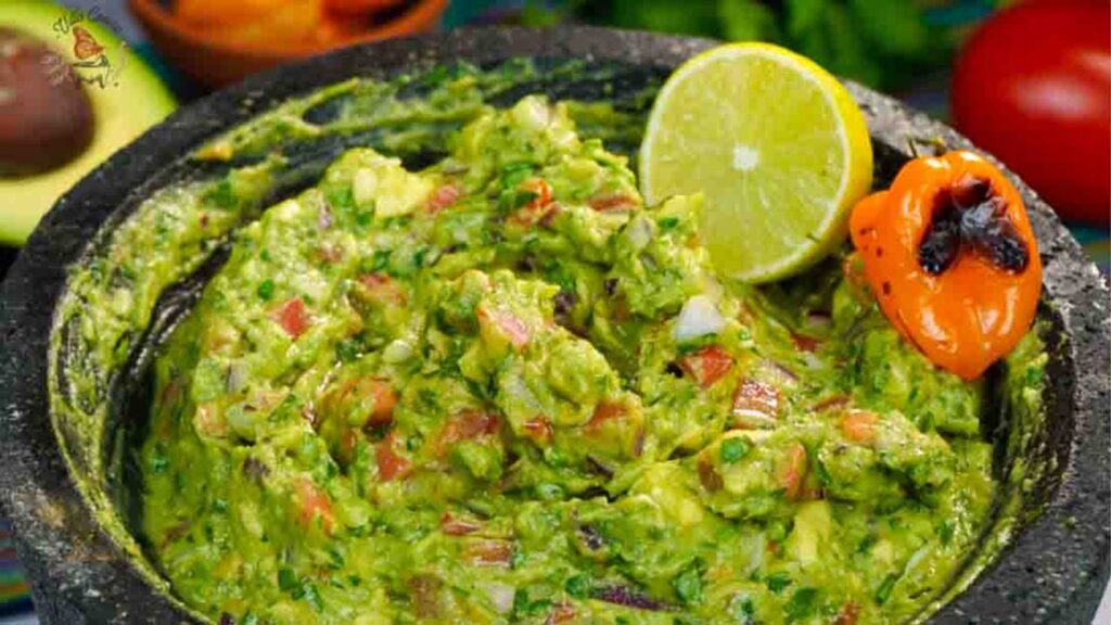 Garlic Roasted Guacamole, homemade and freshly served
