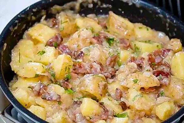 German Hot Potato Salad, homemade and freshly served